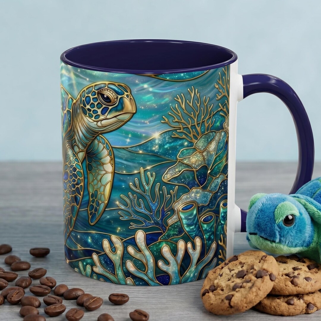 Turtle Shell Cups Sea Turtle Mug, Faux Stained Glass Ocean Coffee Cup, Celestial Marine ...