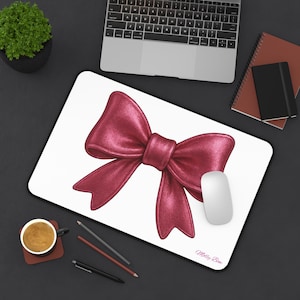 Custom Name Mouse Personalized Pink Bow Desk Mat Office Aesthetic Desk Accessory Cute Gamer or Student Setup