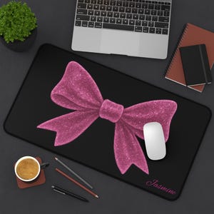 Custom Name Pink Bow Desk Mat Personalized Coquette Mouse Pad XL Glitter Aesthetic Desk Decor Soft Girl Gift Cute Office Mat