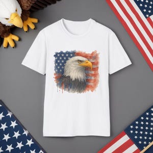 Camiseta con águila y bandera americana / Camiseta con gráfico patriótico / Camiseta con águila calva de EE. UU. / Camiseta del 4 de julio / Ropa para el Día de la Independencia