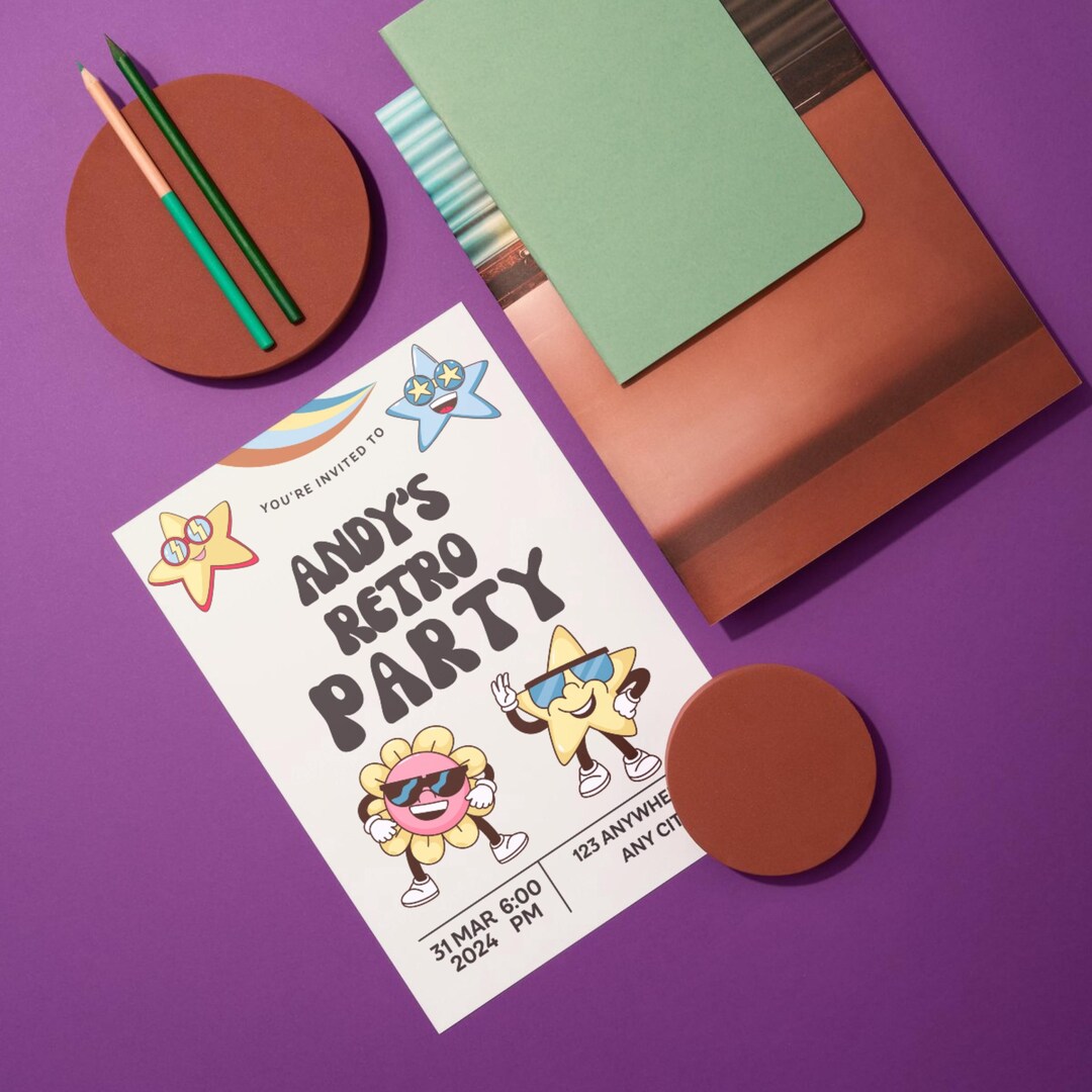 Invited Cool Editable Retro Party Birthday Invite, Cool Vintage Birthday, Fun ...