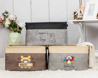 Personalised Dog Toy Storage Box,Pet Toy Box,Puppy Toy Basket,Linen Pet Toy Basket,Dog Toy Organizer,Pet Supplies for Fur Baby,Gift for Pet
