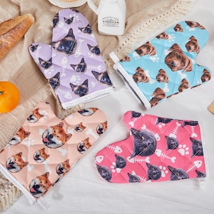 Manoplas de horno personalizadas para mascotas, guantes de aislamiento de cocina personalizados, regalo de cocina, manoplas de horno faciales, manoplas de horno con foto personalizadas, guantes de cocina con foto