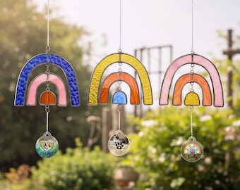 Personalisierte Regenbogen Brücke Glasmalerei Sun Catcher, benutzerdefinierte Foto Haustier Verlust Geschenk, Haustier Erinnerungsverzierung, Hund Mutter Geschenk, Haustier Grabsteine