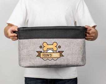 Personalised Pet Dog Toy Basket,Customised Canvas Pet Toy Storage Basket,Collapsible Dog Toy Storage Basket Bin,New Puppy Gift,Gift for Cat