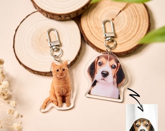 Personalized Pet Portrait Keychain,Dog Keychain,Cat Photo Keychain,Pet Picture Keychains,Pet Memorial Gift,Gift for Pet Lovers,Pet Loss Gift
