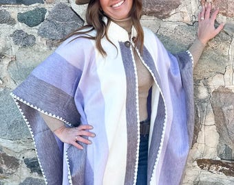 Handwoven Alpaca Cape – Purple Winter Wrap | Elegant Artisan Poncho, Cozy Ruana & Soft Shawl | Chic Cape Coat Layer | Luxe Gift for Her