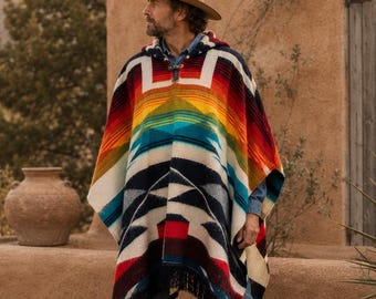 Handwoven Hooded Baby Alpaca Poncho | Southwestern Lightweight Pullover for Men & Women