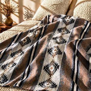 100% Wool Blanket Queen Size | Handwoven Geometric Southwestern Aztec Blanket | Heavy Wool Rustic Cabin Decor