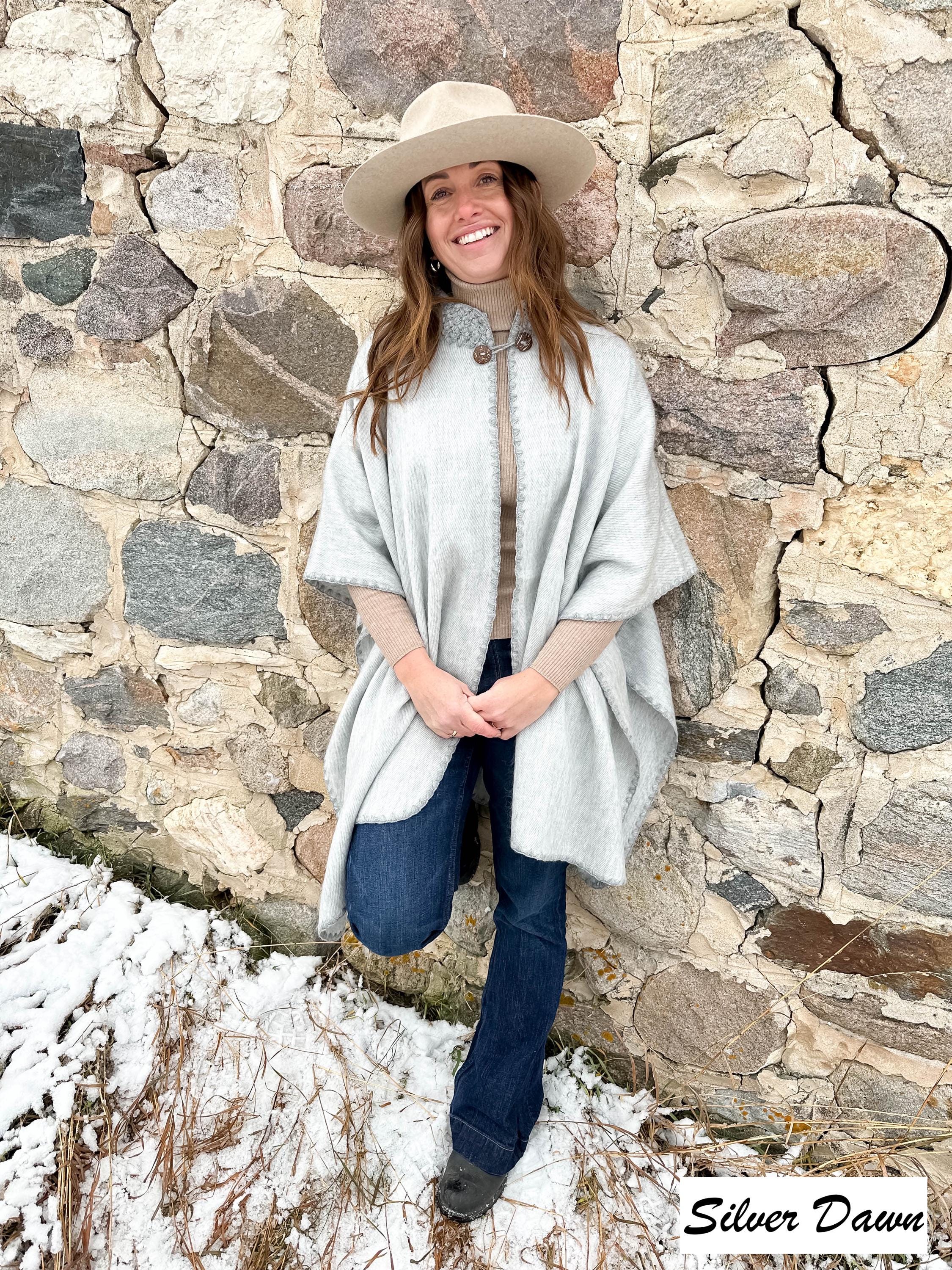 Handwoven Alpaca Ruana Cape – Blue Grey Winter Wrap | Cozy Shawl Poncho ...