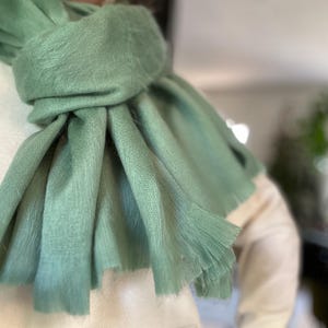Handwoven Baby Alpaca Scarf – Eucalyptus Green, Lightweight Shawl Wrap image 5