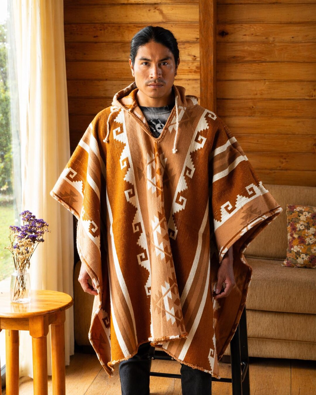 Mens Wool Poncho Hooded – Heavy Winter Poncho – 100% Andean Highland ...