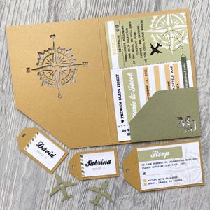 Airline ticket travel wedding invitation svg template 5x7, Cricut boarding pass invite, Destination laser cut  papercut cameo cdr ai dxf pdf