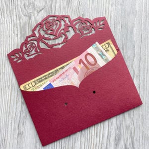 Rosen Geldumschlag Cricut Vorlage mit Schleife, Laser cut schöne Hochzeit Geldhalter, Papierschnitt Geburtstag Geschenk Karte Cameo cdr ai dxf pdf