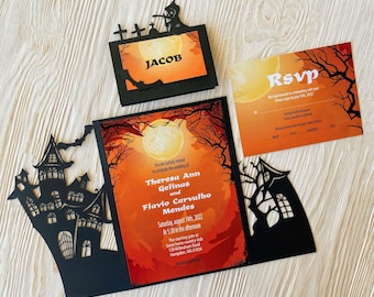 Gothic Castle Halloween Invitation Template, Laser Cut svg (pdf, ai, cdr)