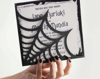 Spider Web Wedding Invitation Template SVG, Gothic Halloween Party (Digital Download)