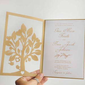SVG Tree invitation heart template and birds, Cricut two-fold rustic wedding invite 5x7 laser cut papercut silhouette cameo, pdf dxf ai cdr