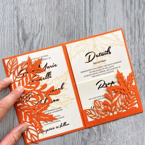 Herbst Ahornblatt Hochzeit Einladungskarte svg vorlage, 5x7 dreifach faltbare Herbstblätter Laser geschnitten taschenfaltbare Einladungen, Papierschnitt Cameo, dxf pdf ai