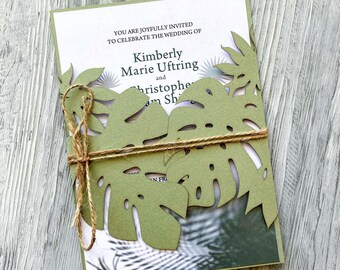 Monstera Leaf Wedding Invitation Template SVG, Laser Cut Gatefold (Digital Download)