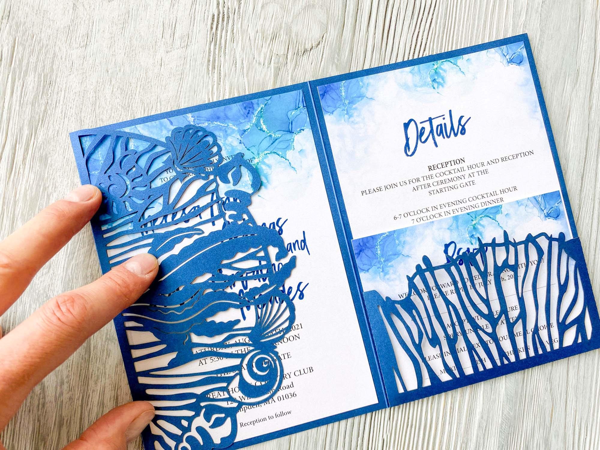 Blue Ocean Svg Wedding Invitation Template Tri-fold Cricut and Place ...