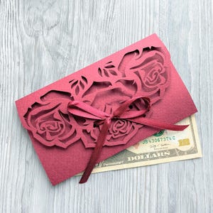 Cricut Rose Blumen Geld Halter Vorlage svg, Geschenk Bargeld Umschlag Geburtstag Feier & Wünsche Karte, Papierschnitt, Laser cut Dateien cdr, ai, dxf