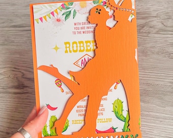 Plantilla de invitación de boda para fiesta mexicana, silueta de pareja (SVG, PDF, DXF)