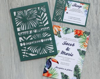 Tropical Wedding Invitation Sleeve SVG Template, Laser Cut (Digital Download)