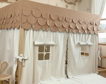Tenda de teto Ikea Kura, cortinas para beliche tipo casinha de brincar, dossel de algodão, janelas com venezianas