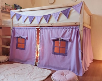 Cortinas Ikea Kura, cortinas para literas, accesorios para camas Kura, tienda de campaña para cama Kura, dosel para cama Kura, dosel para cama Ikea Kura, casa con dosel, Kura iluminada