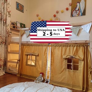 Mustard Kura Bed Curtains – Ships from USA, Cotton Playhouse Canopy