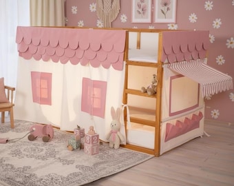 Cortinas para cama IKEA Kura - Dosel para cama infantil con casita de juegos, color rosa