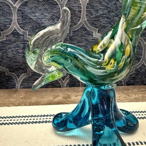 Murano Style Art Glass Pheasant: Multi-Color Manganese Decor