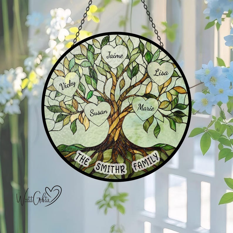 Tree Names Vicky Stained Glass Family Tree Sign Suncatcher,window Decoration,home Decor ...