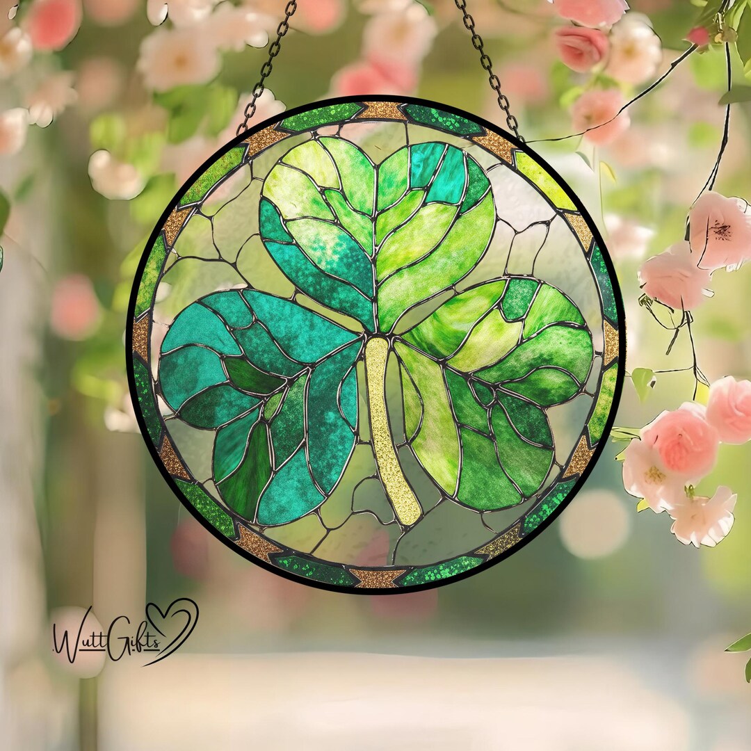 Lucky Four-leaf Clover, Glass Sun Catcher, Irish Theme Art, Home Decor ...