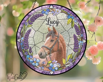 Custom Horse Stained Glass Suncatcher, Horse Portrait From Photo, Window Hangings, Personalized Horse Loss Memorial Gifts, Horse Lover Gift