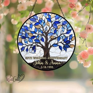 Personalized Wedding Anniversary Stained Glass Suncatcher, Wedding Anniversary Keepsake, Tree Glass Art, Home Window Hanging, Gift For Lover