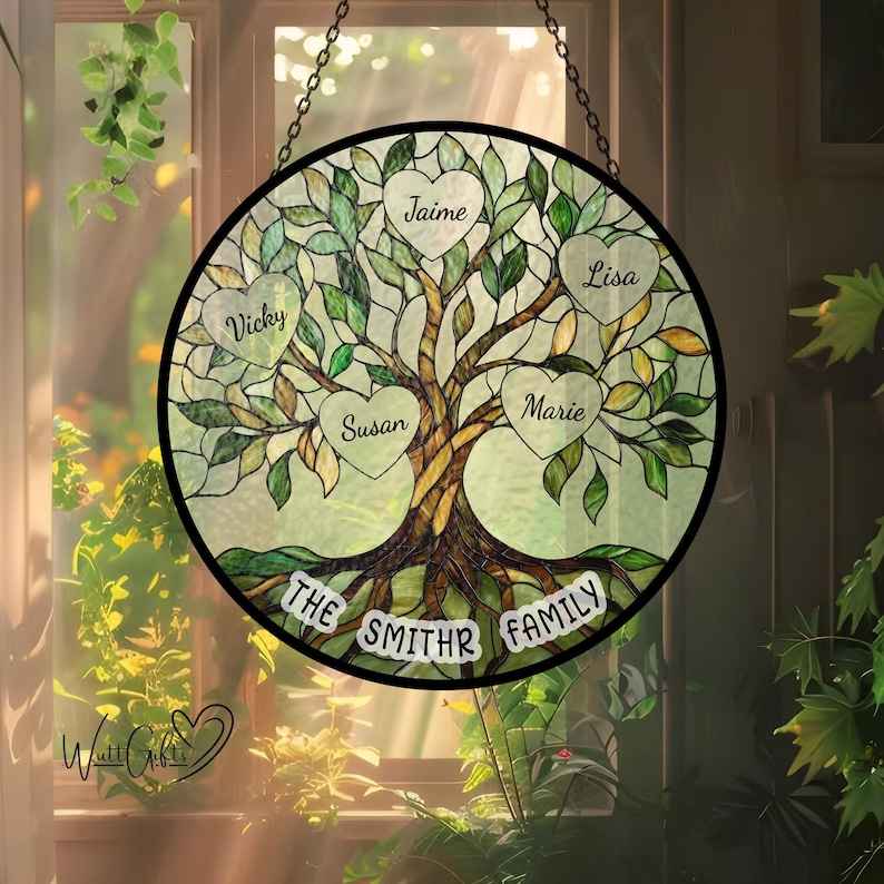 Tree Names Vicky Stained Glass Family Tree Sign Suncatcher,window Decoration,home Decor ...