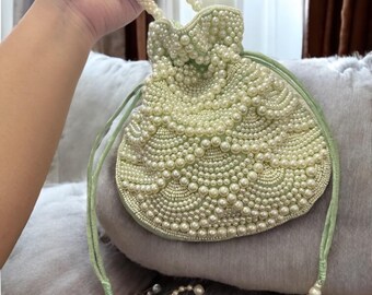 Handmade Pearl Potli Bag | Embroidered Indian Wedding Clutch
