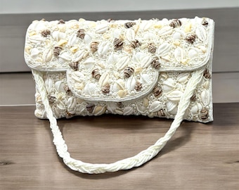 Handgefertigte Perlen Muschel Clutch - Coastal Boho Perlen Geldbörse