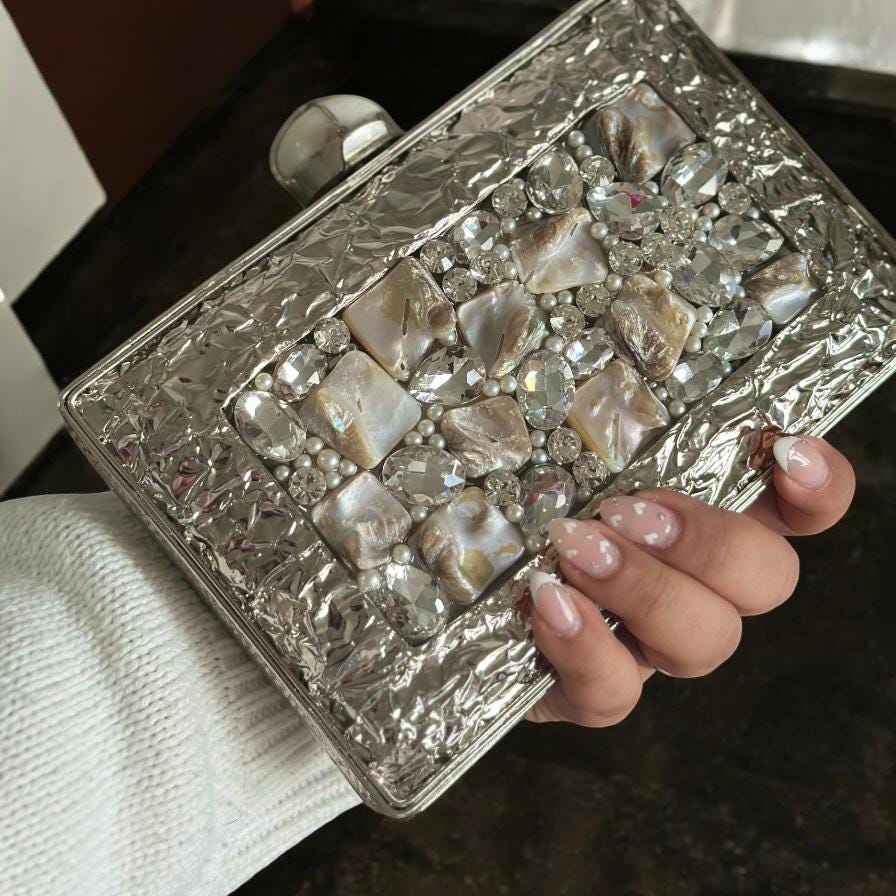 Indiamart Silver Hard Case Clutch Bag Indian Metal Clutch Ireland