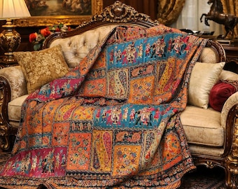 Kasjmier sjaal met patchwork – omslagdoek in pashminastijl met erfgoedmotief