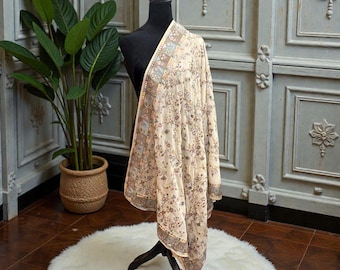 Met ivoordraad geborduurde dupatta – bloemen handwerk etnische dupatta, elegante bruilofts- en feestelijke kleding voor vrouwen