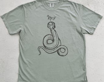 Hey | Medieval Serpent Woodcut Shirt, Middle Ages Marginalia, Bestiary Drawing, Snake Art Tee, Monk Doodle