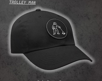 Trolley Man | Trolley Problem Thought Experiment Hat, Philosophy Gift, Utilitarian Dad Cap, Ethics, Deontology, Stick Figure, Black Clothes