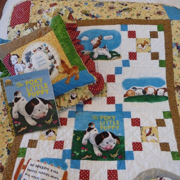 The Pokey Little Puppy Crib Quilt, Pillow & Book from Little Golden Books