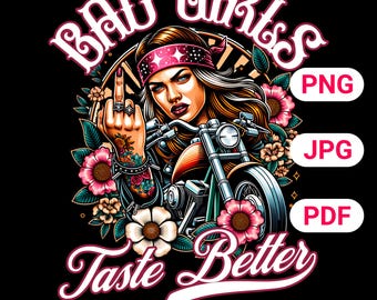 Edgy Biker Chick PNG: Bad Girls-graphic T-shirt (digitale download)
