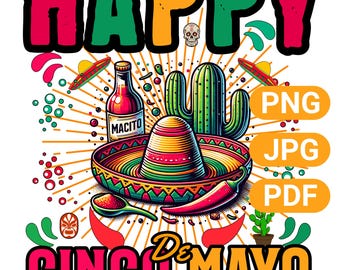 Fiesta PNG, Sombrero, Cactus, Chili Peppers, Party Sublimation (Digital Download)