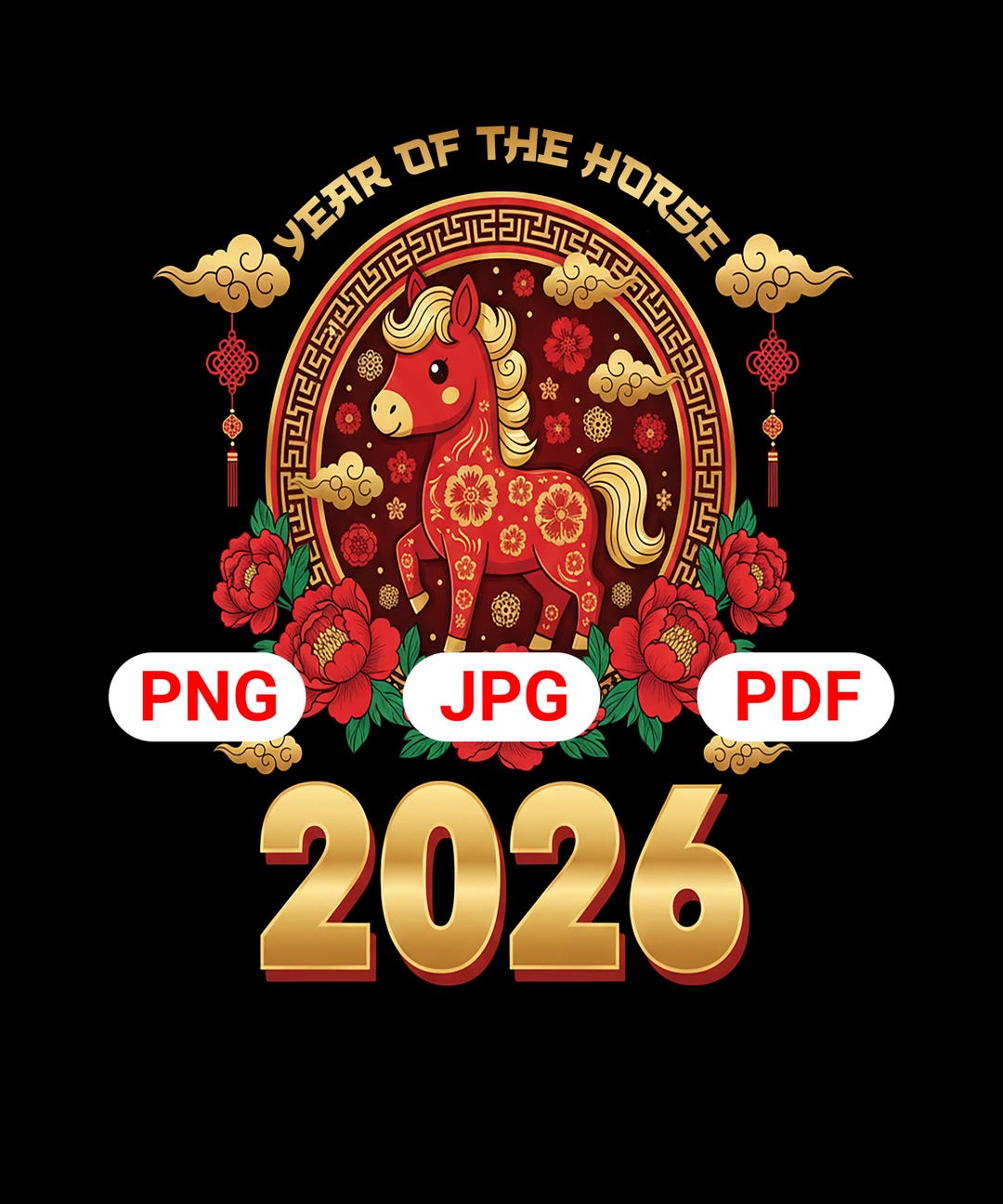 Year of the Horse 2026 PNG, Chinese New Year Zodiac Horse Art Tee ...