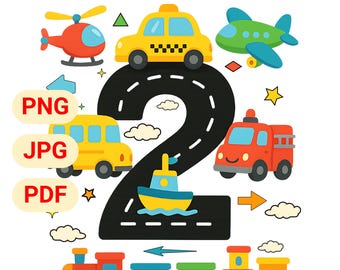 PNG de niño pequeño de 2 años: Diseño de atuendo de transporte (Descarga digital)