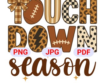 Touchdown Season PNG: Diseño de día de partido de fútbol con estampado de leopardo (descarga digital)